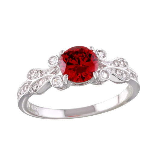 Rhodium Plated 925 Sterling Silver Red Oval CZ Ring