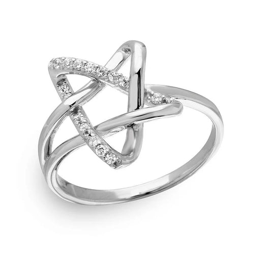 Silver 925 Rhodium Plated Intertwined Star with CZ