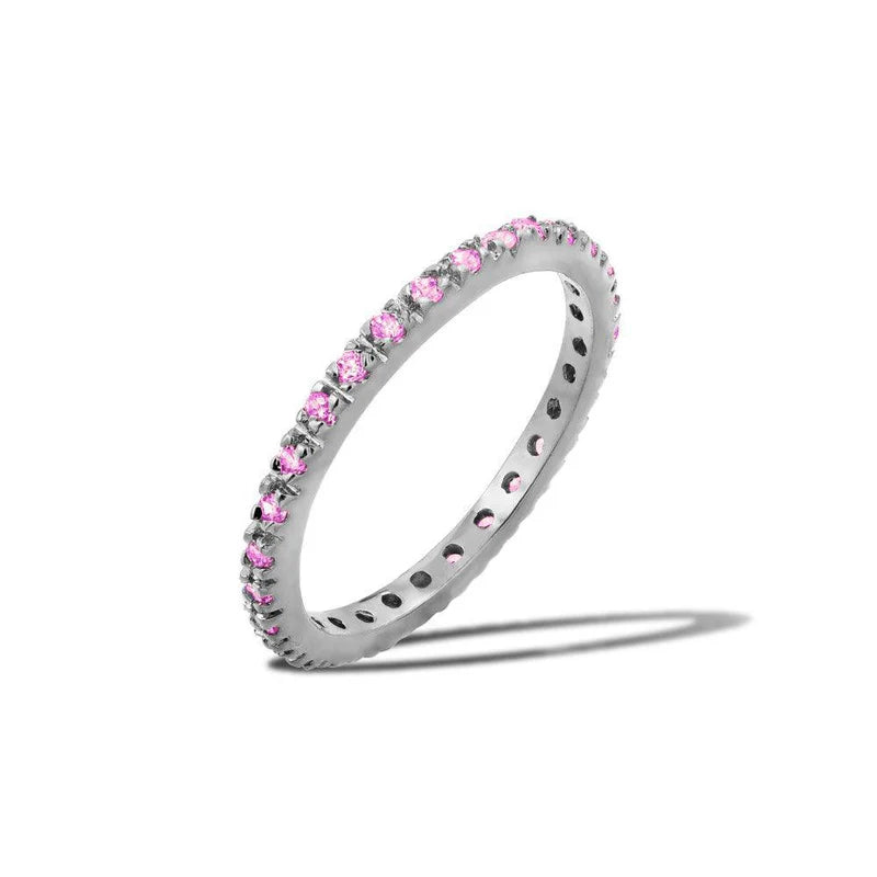 Rhodium Plated 925 Sterling Silver Plated Birthstone Inlay Eternity Ring October