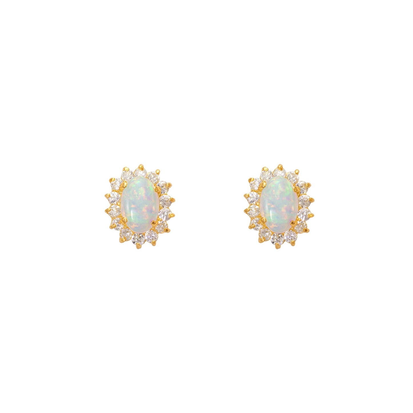 14k REAL GOLD Flower Opal CZ Stud Earrings