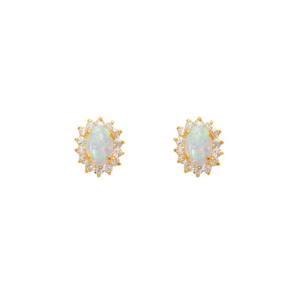 14k REAL GOLD Flower Opal CZ Stud Earrings