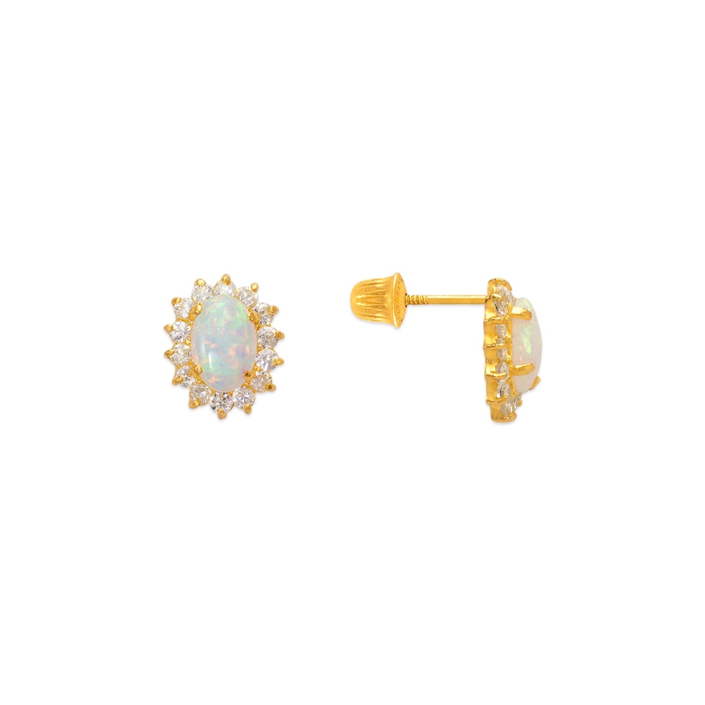 14k REAL GOLD Flower Opal CZ Stud Earrings