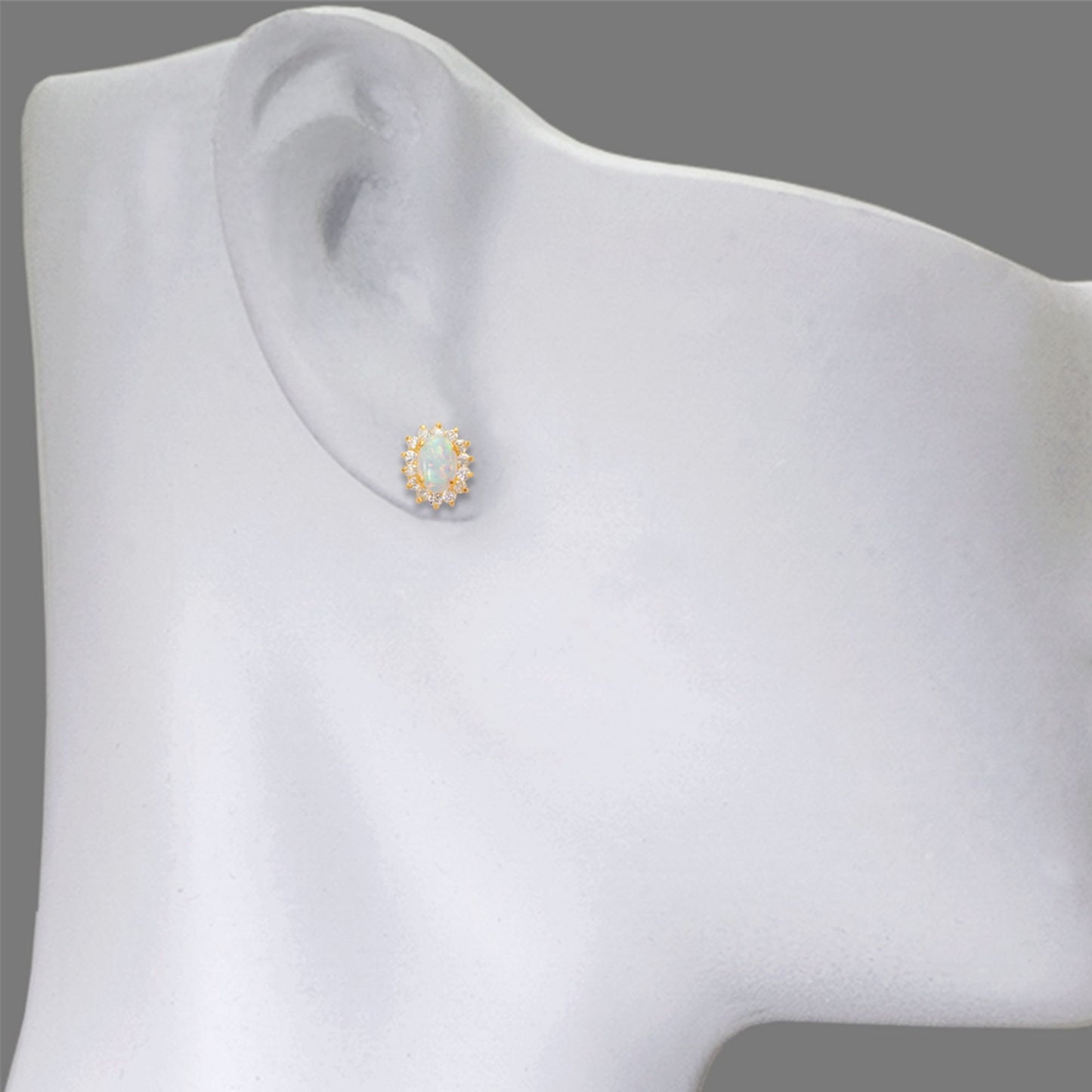 14k REAL GOLD Flower Opal CZ Stud Earrings