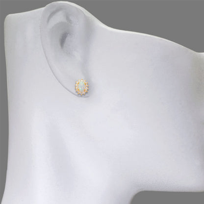 14k REAL GOLD Flower Opal CZ Stud Earrings