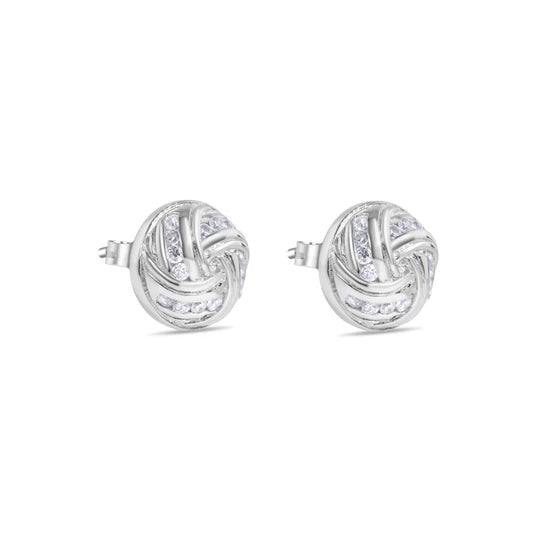 Aretes de plata 925 chapada en rodio con cúpula en espiral y circonita transparente