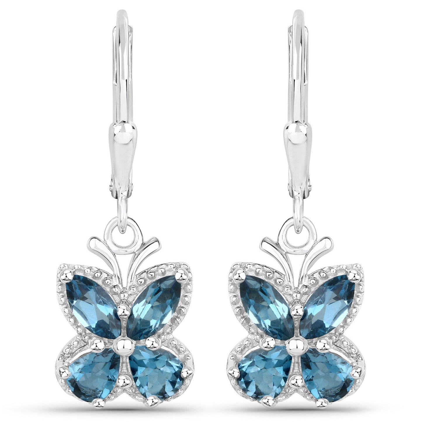 2.32 Carat Genuine London Blue Topaz .925 Sterling Silver Earrings