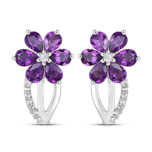 1.90 Carat Genuine Amethyst and White Topaz .925 Sterling Silver Earrings