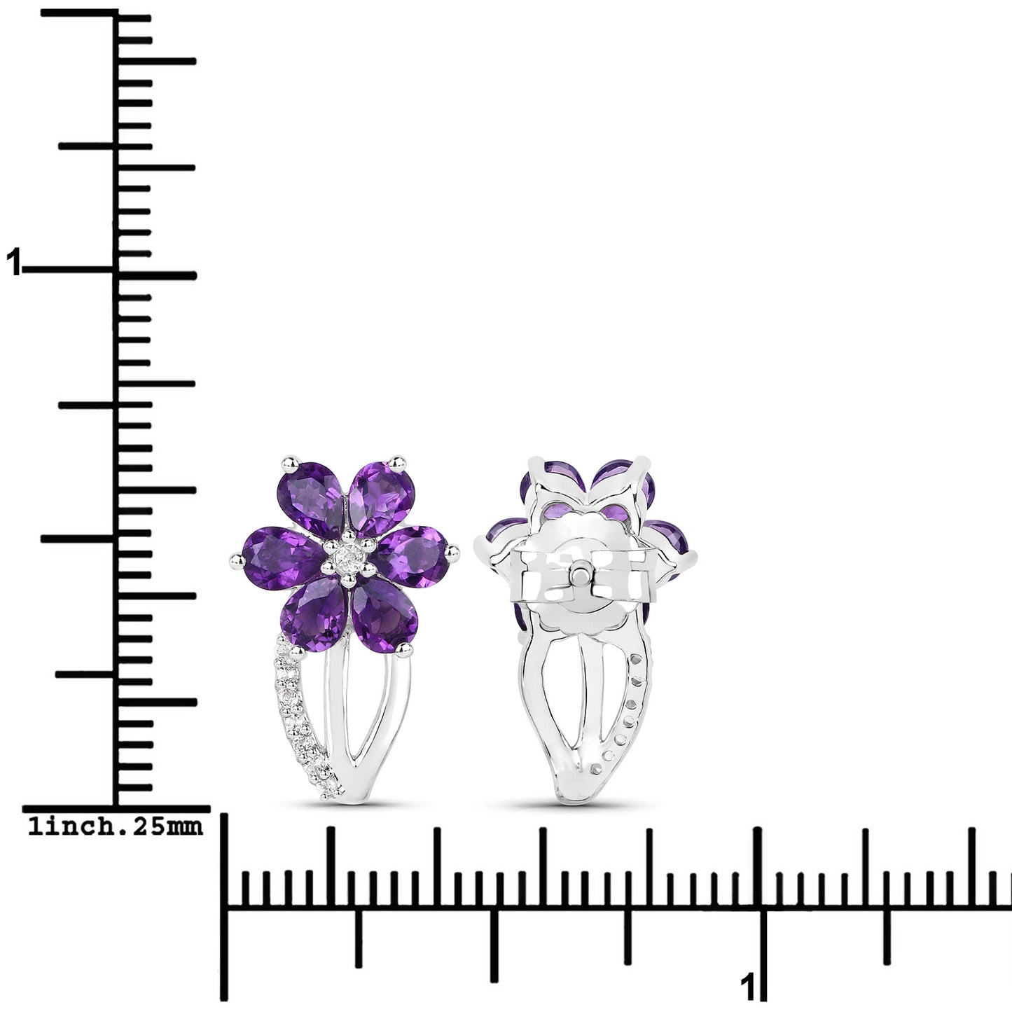 1.90 Carat Genuine Amethyst and White Topaz .925 Sterling Silver Earrings