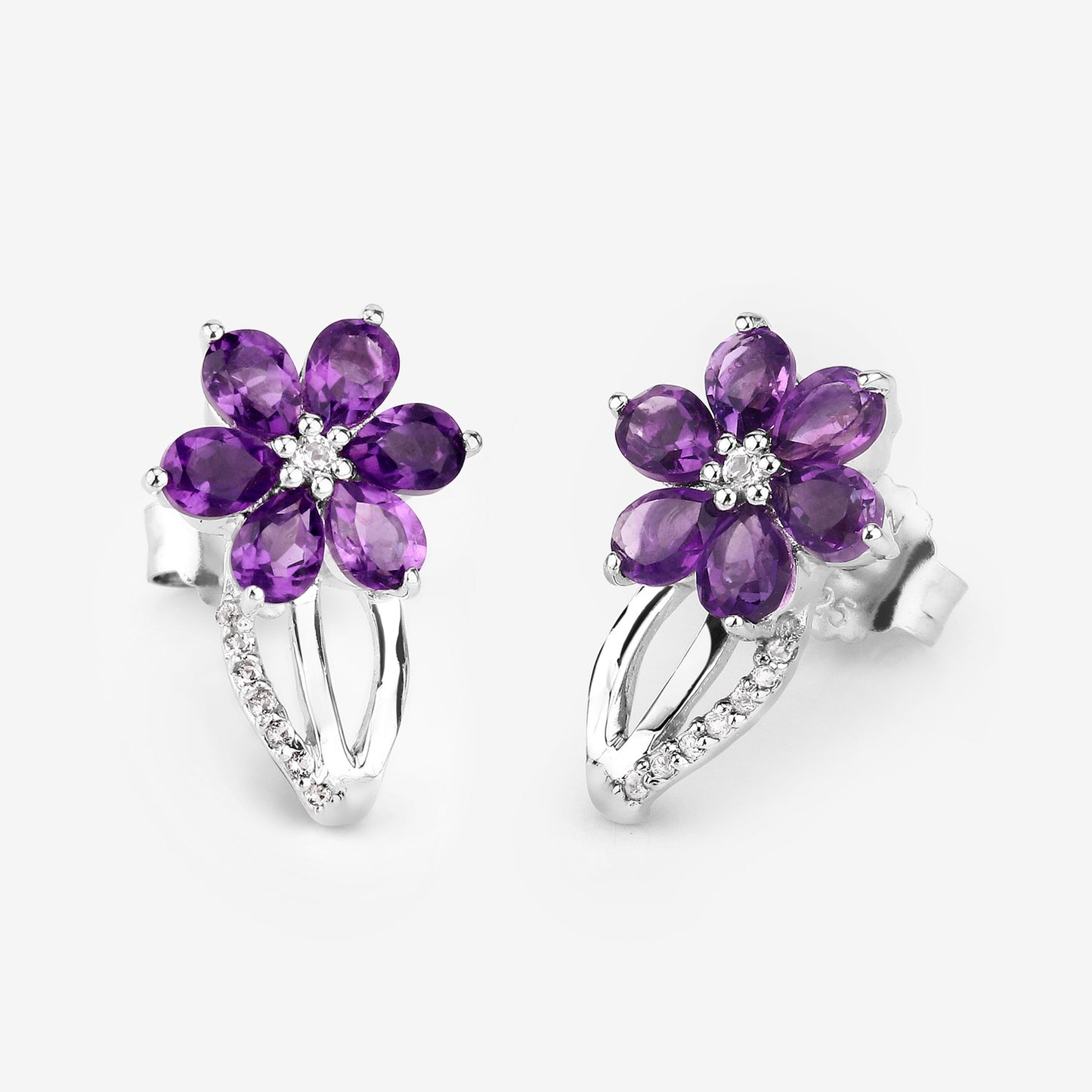 1.90 Carat Genuine Amethyst and White Topaz .925 Sterling Silver Earrings