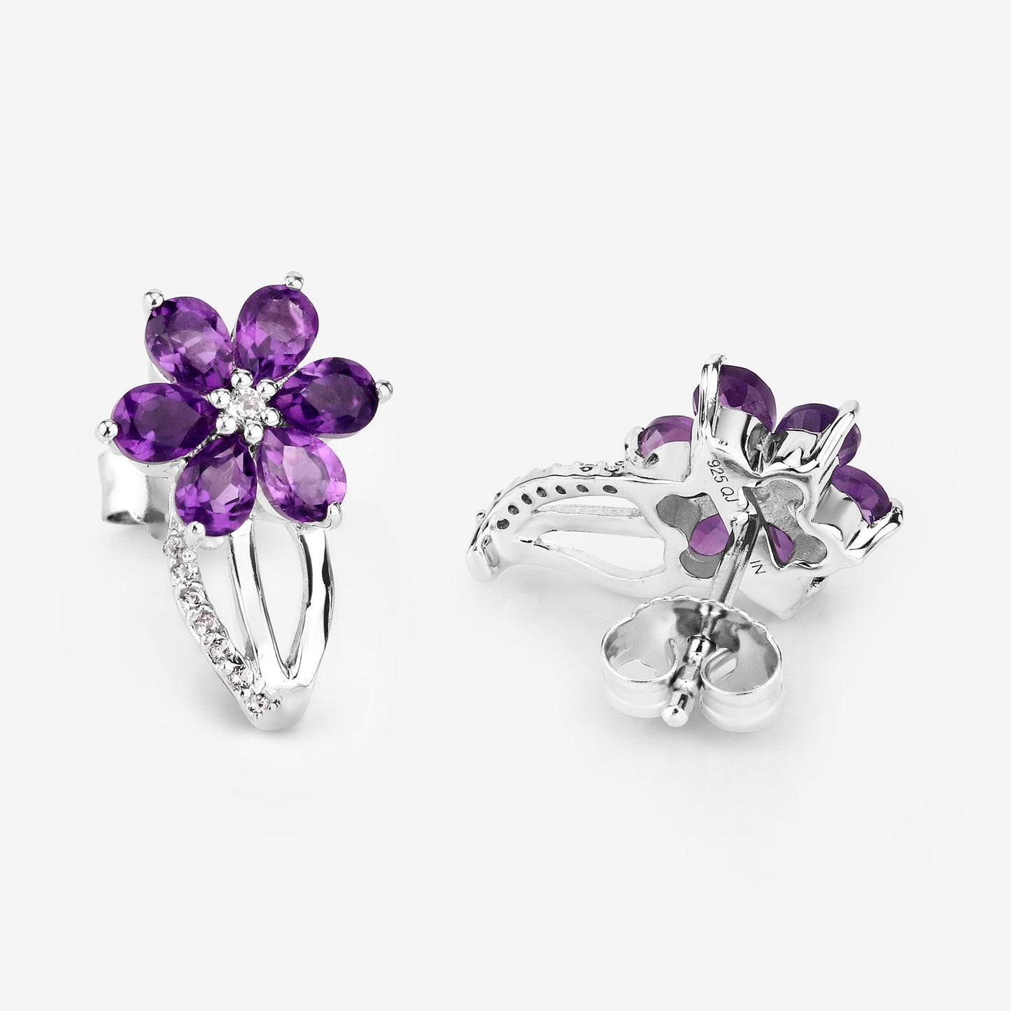 1.90 Carat Genuine Amethyst and White Topaz .925 Sterling Silver Earrings