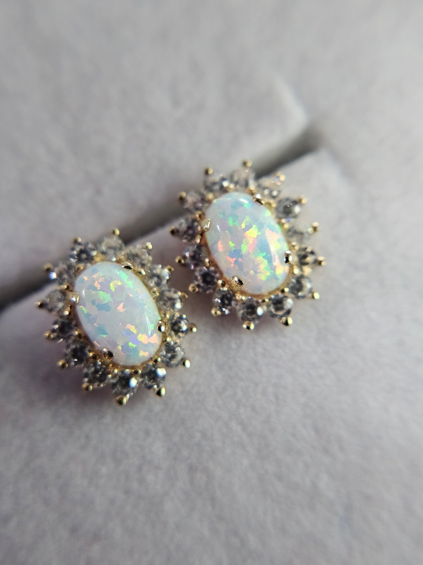 14k REAL GOLD Flower Opal CZ Stud Earrings