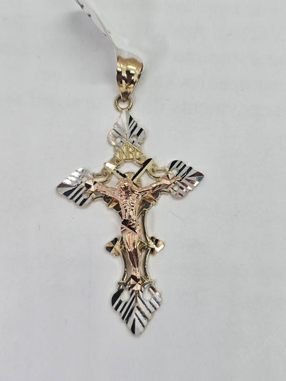 14K Gold 3-Tone Cross Pendant - Dige Cruz 14k oro  3 Tonos
