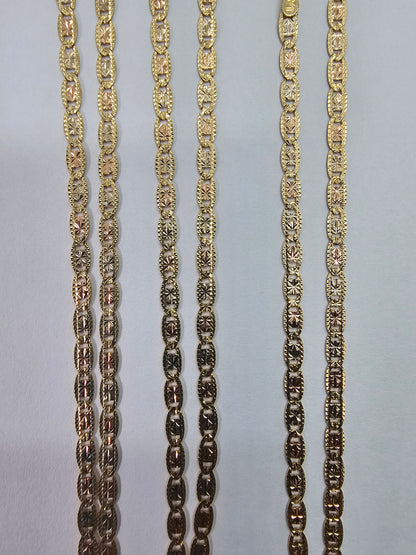 14K Gold 3-Tone Valentino Chain 2.8 mm - Cadena 14K Valentino 3 Tonos 2.8 mm