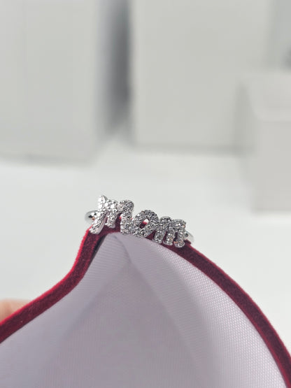 Silver 925 Rhodium Plated "Mom" Ring