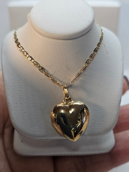 14K Gold Chain and Bubble Heart Pendant - Dige de Corazón y Cadena 14k oro