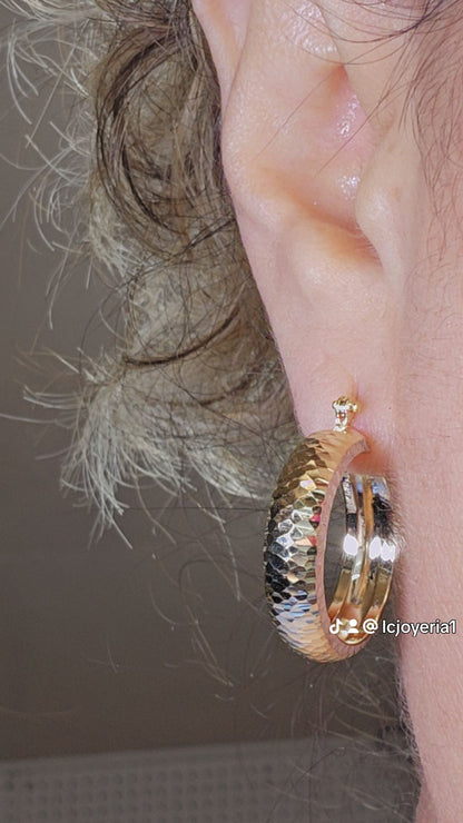 14K Gold Diamond Cut Hoop Earrings - Arracada 14k oro corte de brillo