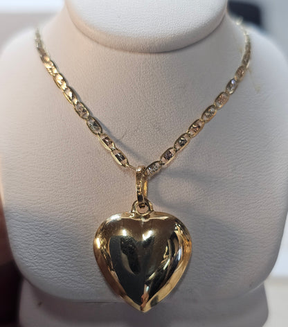 14K Gold Chain and Bubble Heart Pendant - Dige de Corazón y Cadena 14k oro