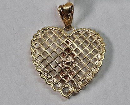 14K Gold Virgin Mary Heart Pendant - Dige Virgen de Guadalupe en forma de Corazon 14K