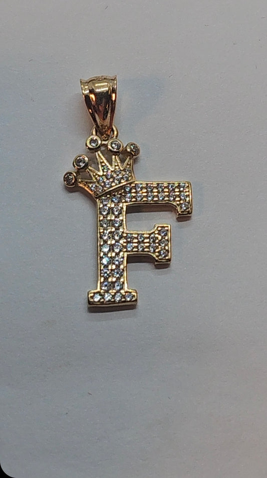 Letter 'F' Pendant 14k Gold - Dige Inicial 'F' Oro 14k CZ