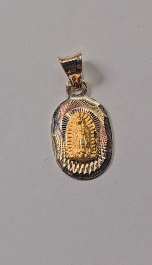 14k Gold Oval Virgin Mary Pendant - Dige Virgen de Guadalupe Oro 14k