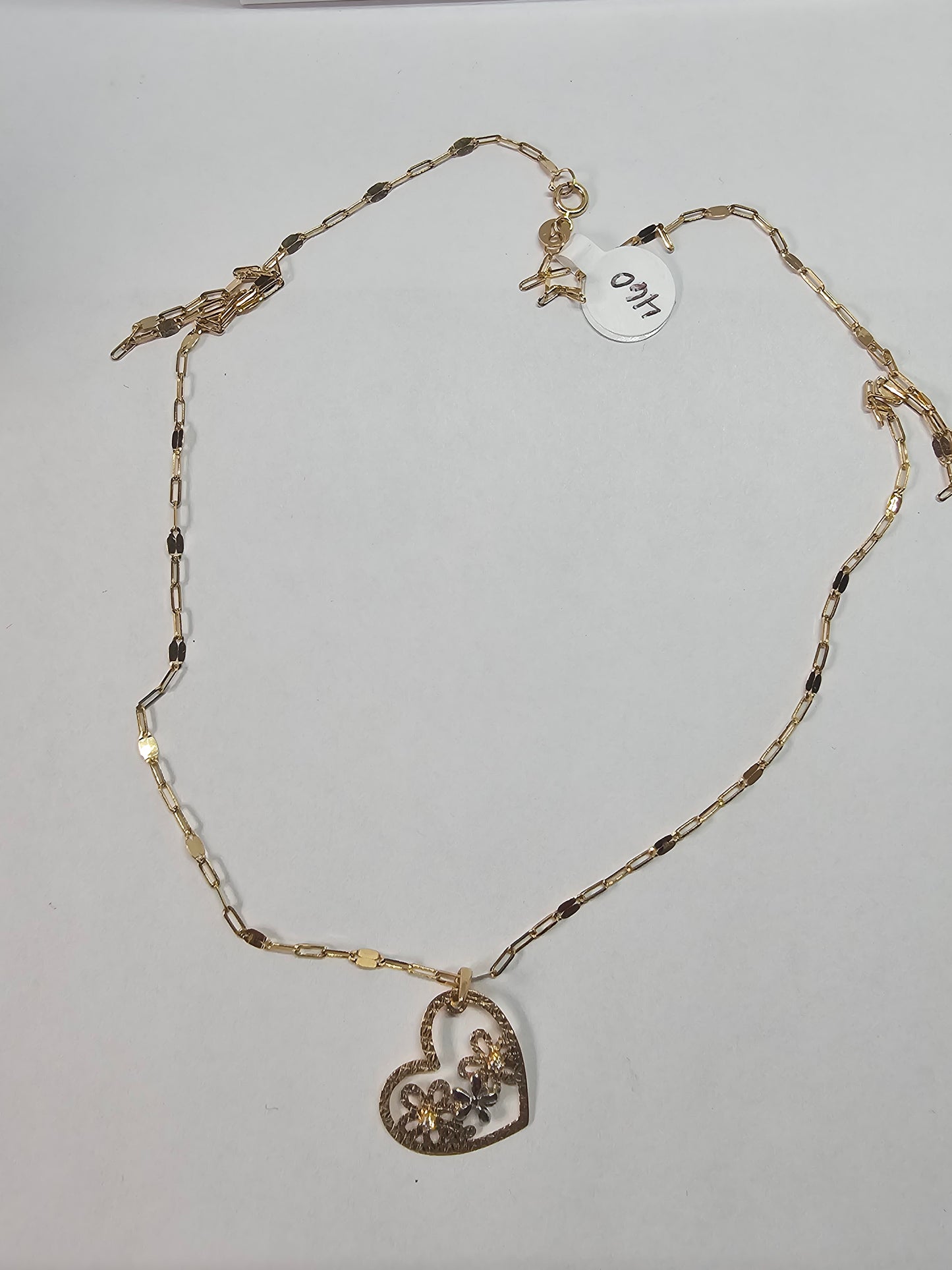 Dige corazón 14k y cadena 18"paper clip