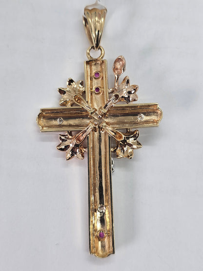 14K Gold 3-Tone Cross Pendant - Dige Cruz 14k oro  3 Tonos