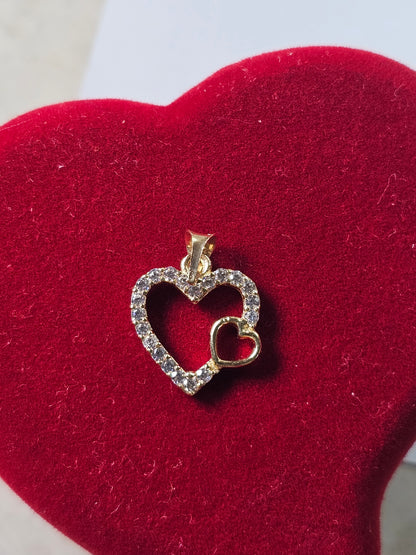 14K Gold Heart within a Heart Pendant - Dige de Corazon 14k