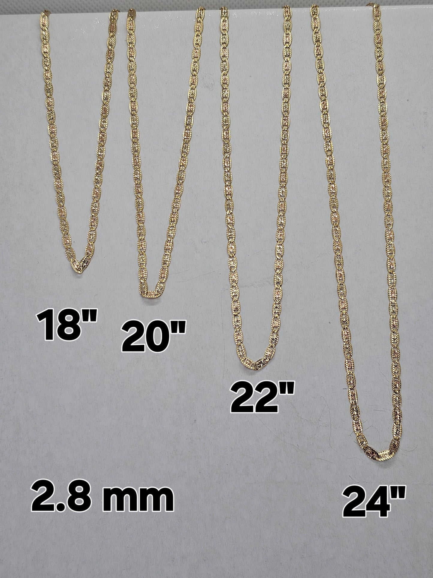 Cadena 14k Valentino 3 tonos 2.8 mm