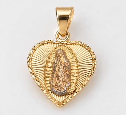 Dije de Virgen de Guadalupe en Corazón de Oro 14K