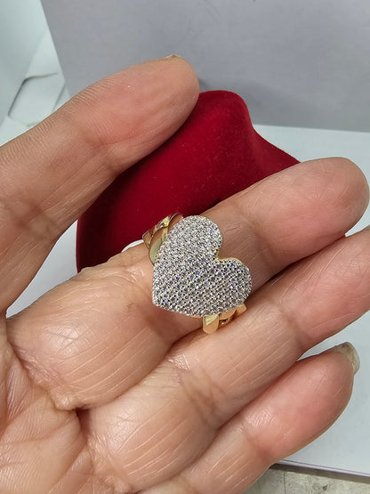 14K Gold Heart Ring w/CZ accents - Anillo 14k De corazón