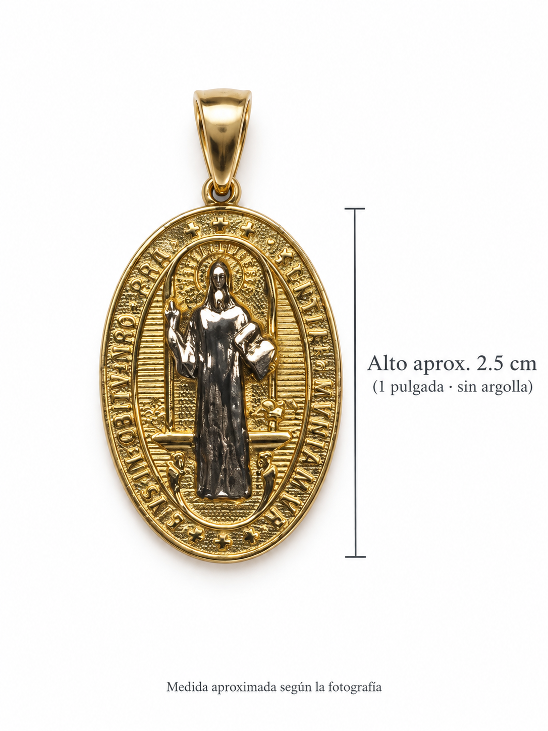 Medalla de San Benito en Oro 14K de Dos Tonos