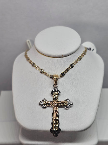 Dige Cristo con Cadena 14k Tres Tonos de Oro