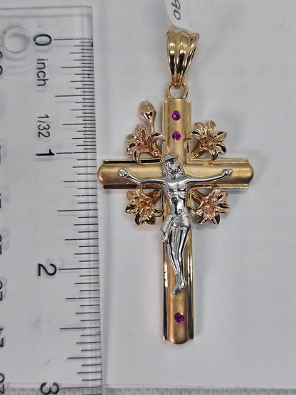 14K Gold 3-Tone Cross Pendant - Dige Cruz 14k oro  3 Tonos