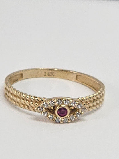 14K Gold Turkish Eye Ring - Anillo ojo turco de 14k
