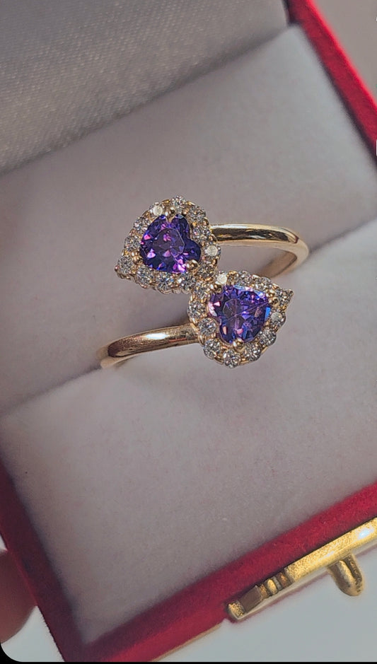 14K Gold Double Heart Ring - Anillo Doble Corazón Oro 14k #8