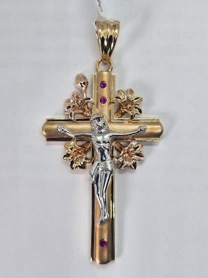 14K Gold 3-Tone Cross Pendant - Dige Cruz 14k oro  3 Tonos