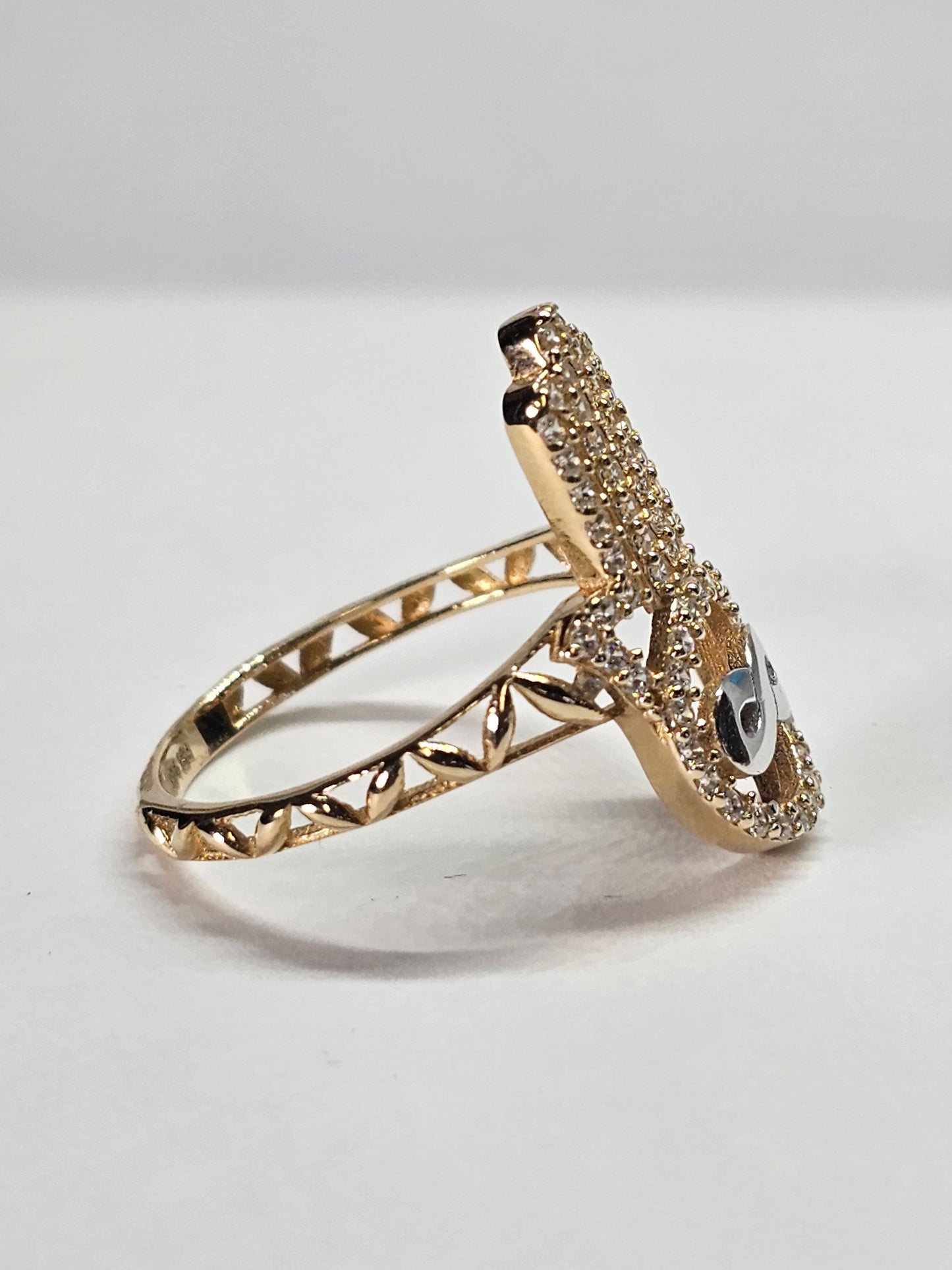 Anillo manita de fatima con infinito de 14k