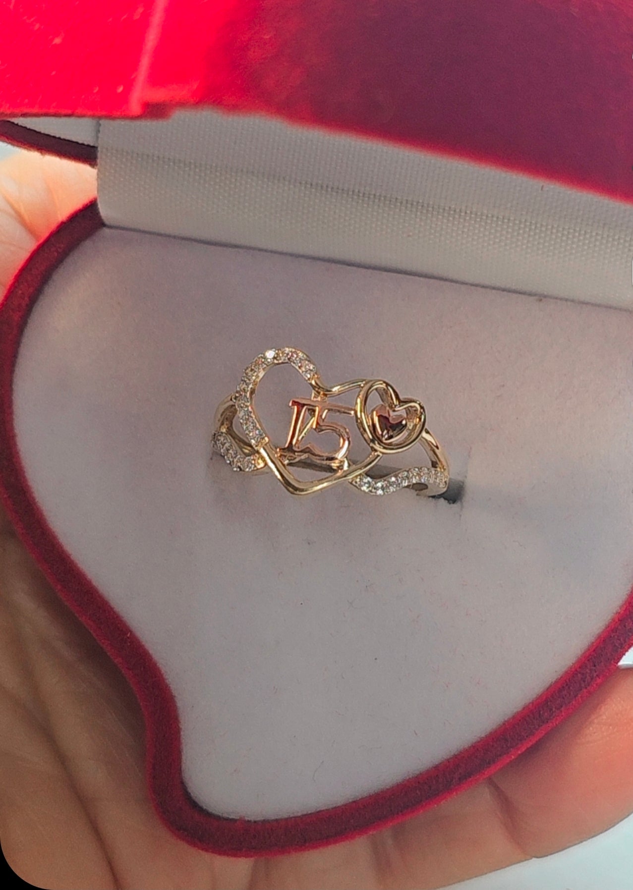 14K Gold Heart Quinceañera Ring - Anillo de 15 Años 14k