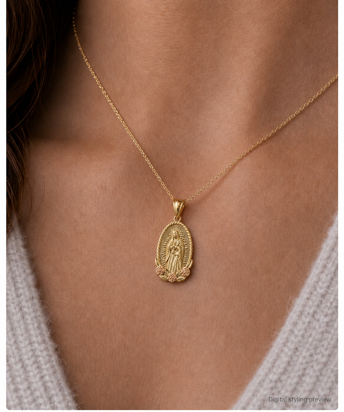 14k Gold Virgin Mary Pendant - Dige Virgen de Guadalupe Oro 14K
