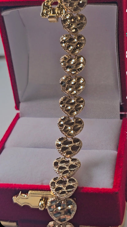 14K Gold Heart Nugget Bracelet - Brazalete Nugget Corazón 14K