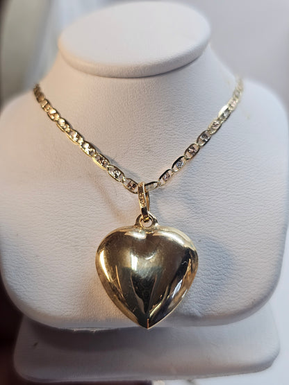 14K Gold Chain and Bubble Heart Pendant - Dige de Corazón y Cadena 14k oro