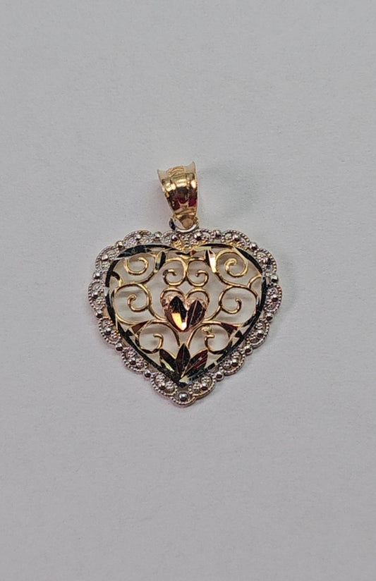Dije Corazón Oro 14K Diseño Elegante con Zirconias Brillantes