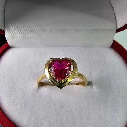 Anillo 14k Oro Amarillo Corazón Rojo Size 7.5