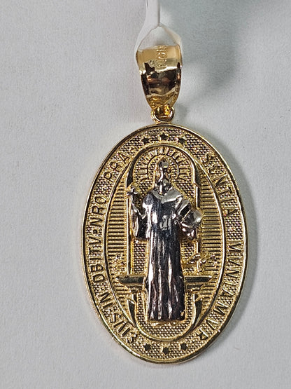 14K Gold Saint Benedict Oval Pendant - Dige San Benito 14k