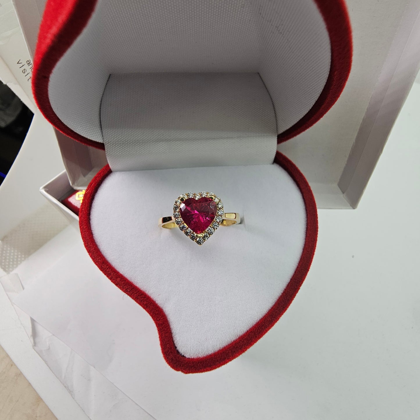 Anillo 14k Oro Amarillo Corazón Rosa Size 7.5