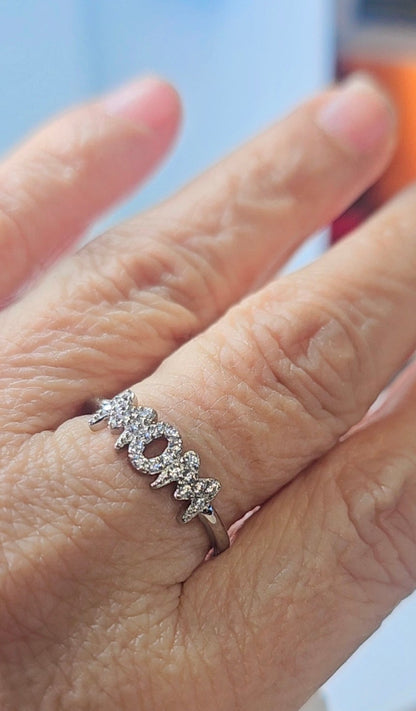 Silver 925 Rhodium Plated "Mom" Ring