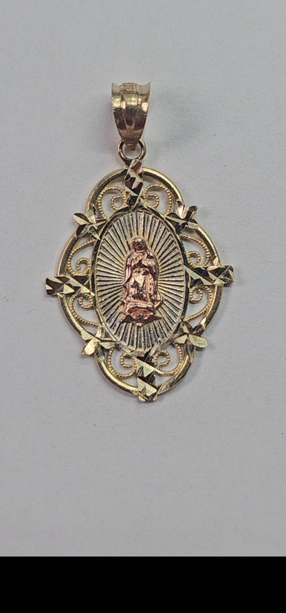14K Gold Virgin Mary  Pendant - Dige Virgen de Guadalupe Pendiente