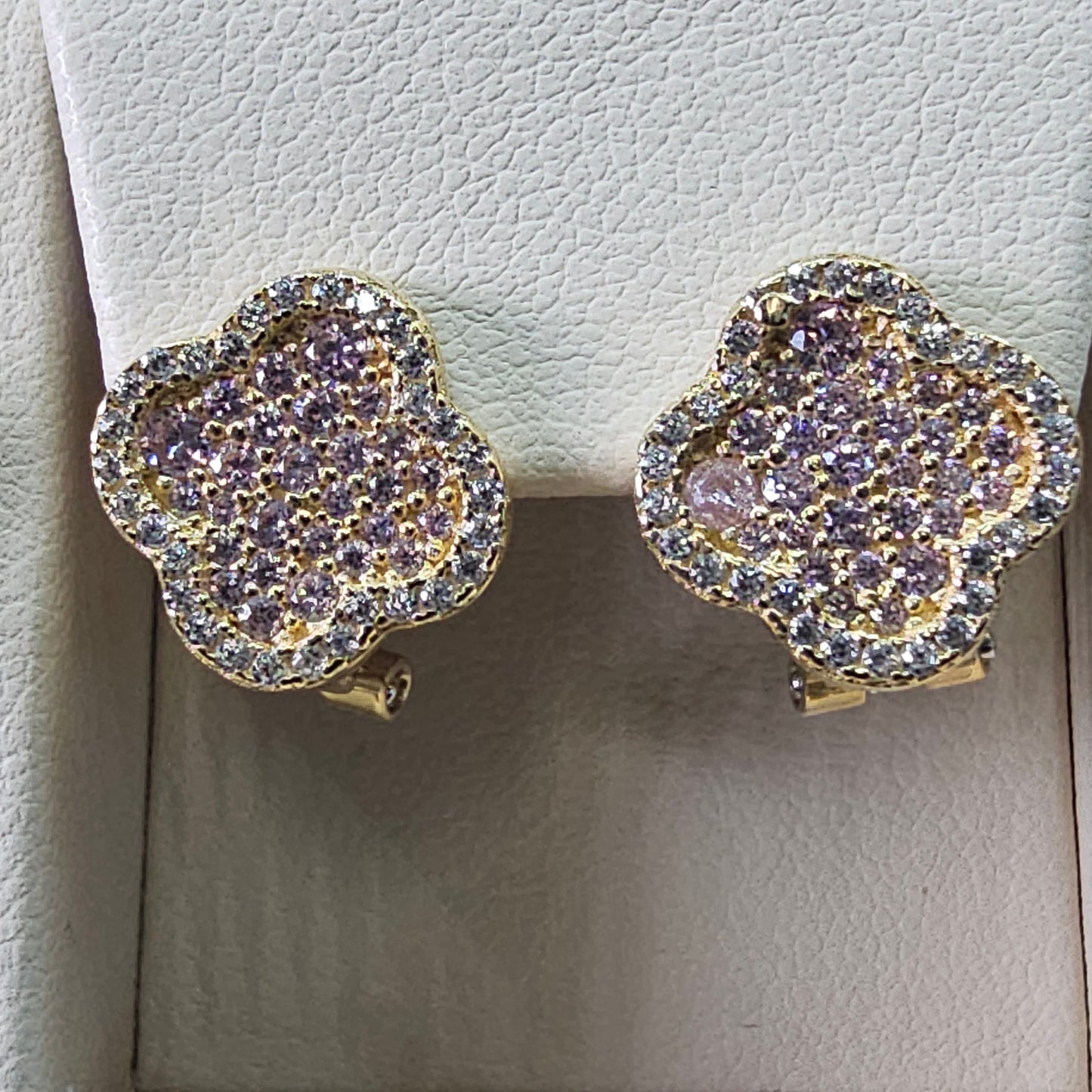 Aretes De Trébol 14k Cubic Zirconia