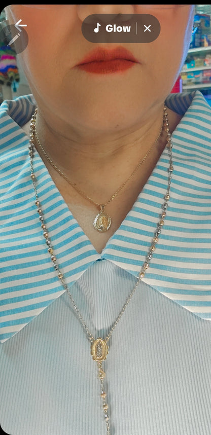 14K 3-Tone Gold Rosary 4mm - Rosario 3 Tonos 14k Oro 4mm