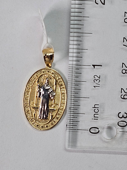 14K Gold Saint Benedict Oval Pendant - Dige San Benito 14k